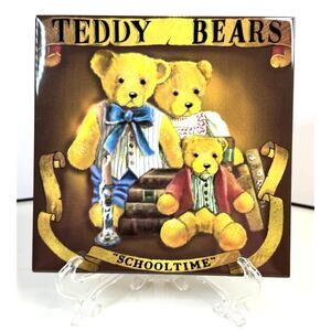Ceramic Teddy Bears "Schooltime" GLAZED Trivet Tile  5.78"
